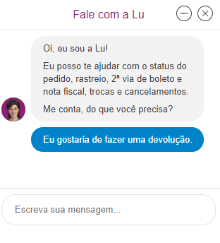 Cliente conversa com a Lu, bot das lojas Magazine Luiza.