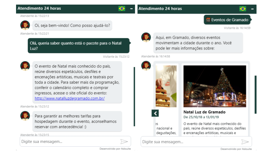 Atendimento automático via chat no Hotel Alpestre