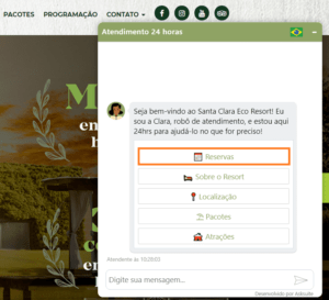 Chat de atendimento para trocar mensagens com viajantes via chatbot