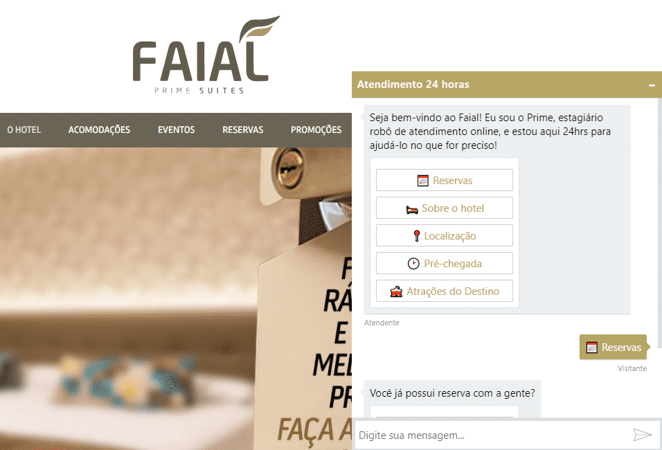 Chatbot do Hotel Faial, um dos clientes Asksuite.