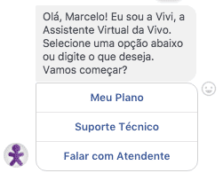 Usuário conversa com o chatbot da empresa Vivo