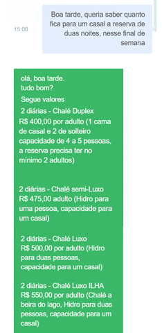 Como apresentar valores por mensagens no WhatsApp do hotel