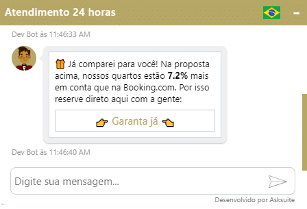 Chatbot compara diária do hotel com o preço da Booking.com