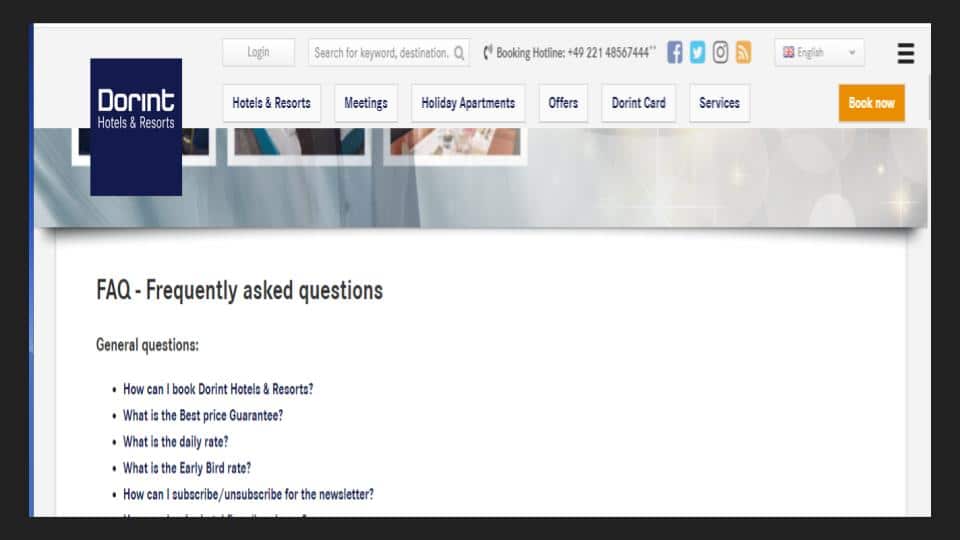 an example of hotel faq in website