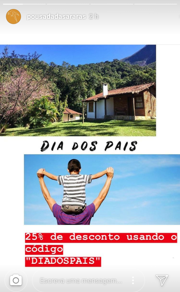 Stories com promoção para o Dia dos Pais em pousada