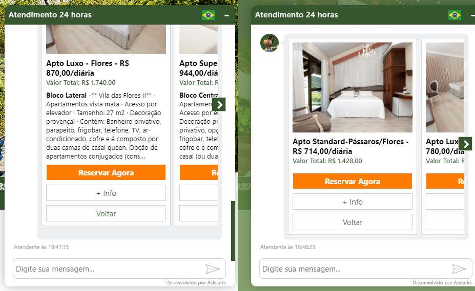 Teste A/B da Asksuite no botão "Reservar Agora"