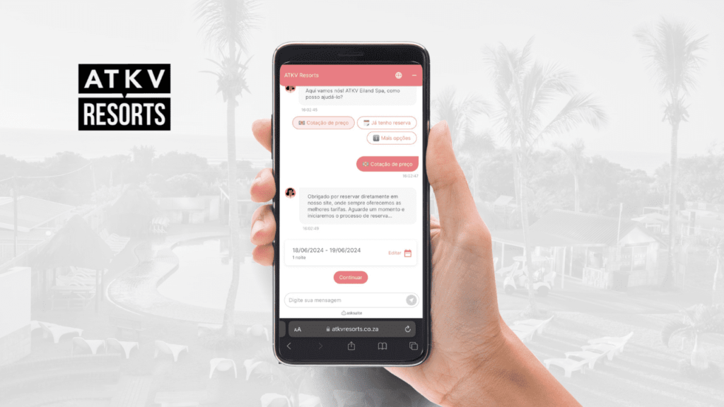 Agente de Reservas com IA da Asksuite atuando no site da ATKV